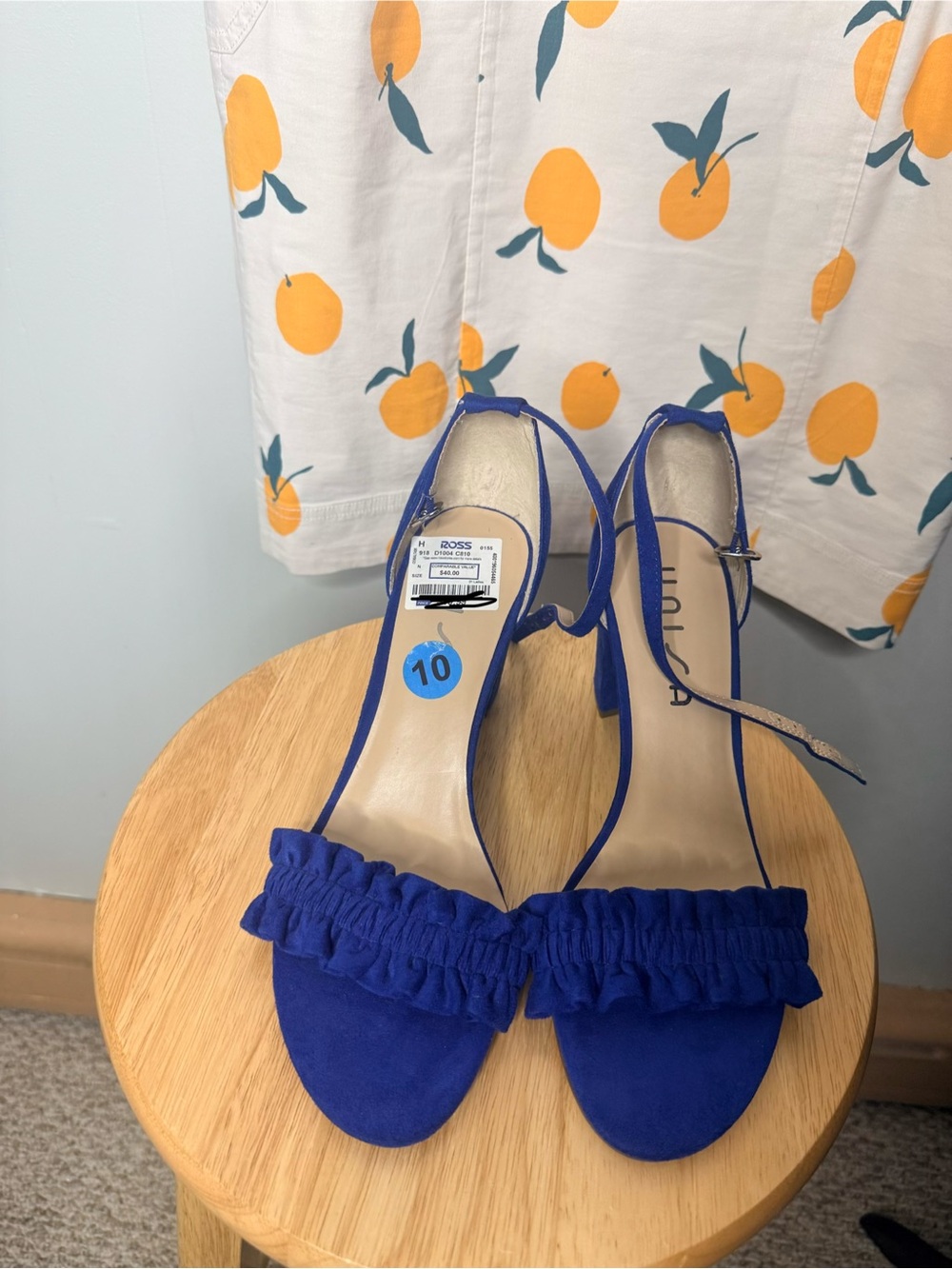 Unisa Royal Blue Ruffle Front Ankle Strap Heels